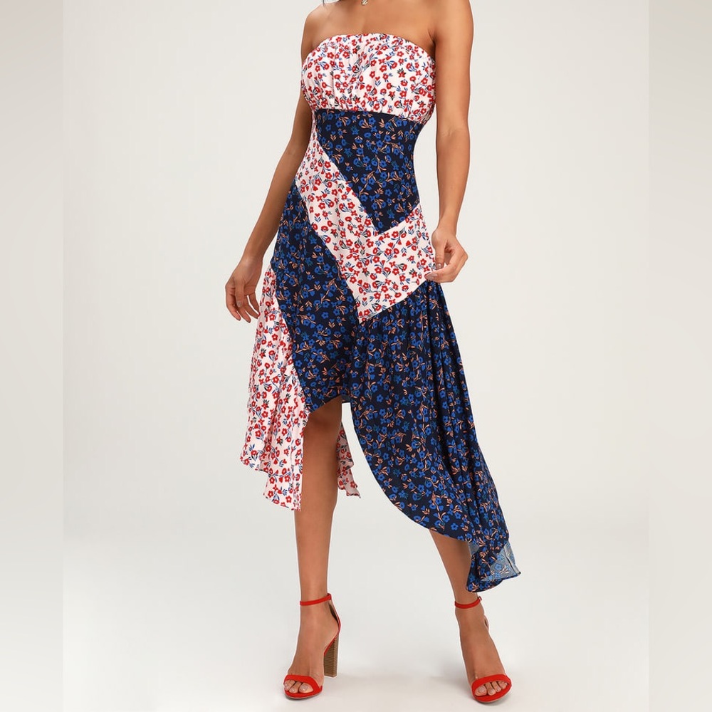 LULU'S FLORAL STRAPLESS MIDI DRESS SZ S - NWT